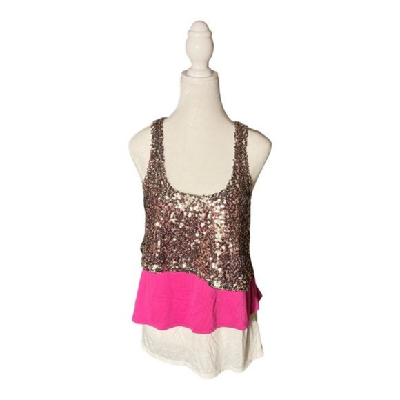 Rock & Republic Layered Pink Sequin Calypso Tank Top Size Medium - Picture 1 of 7